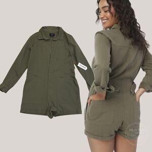Atwyld Jumpsuit Olive Green | No Service Cotton Utility Romper Large NWT